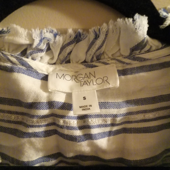 Striped Ruffle V-Neck Blouse - Picture 2 of 13